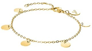 Purelei® Kalea Fußkettchen Damen – Edelstahl 18K vergoldet/rosévergoldet/silber – Mit 5 Symbolanhängern – Verstellbar 21–25 cm – wasserfest (Gold)