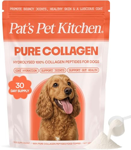 Collagen for Dogs Powder 180g | Pat's Pet Kitchen Pure Hydrolysed Collagen Peptides | Joint, Skin & Gut Support | Tasteless & Odourless Dog Supplement | Made in England | Includes Scoop