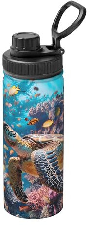 Undersea Turtle Stainless Steel Vacuum Insulated Water Bottle 18oz/530ml, Ocean Animal Leakproof Flask with Carry Handle Thermal Mug for Sport School Travel Gym Commuting