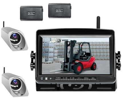 Moniteur numérique sans fil à écran partagé de 7 pouces, 2 caméras frontales, base magnétique, batterie externe pour chariot élévateur(2CAM)