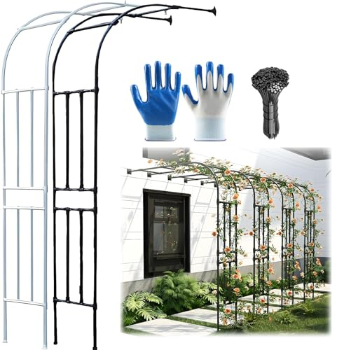 Demi treillis d'arche de jardin – Cadre en acier résistant aux intempéries pour plantes grimpantes, décoration d'arche de fleurs, 2,4 m x 2,4 m – Caractéristique de jardin noire
