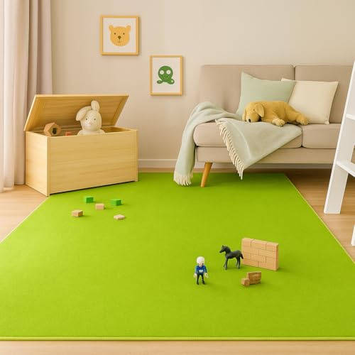 Snapstyle Velours Kinderteppich Joy Kids Grasgrün – Weich & Pflegeleicht, Uni-Design, Schadstoffgeprüft, Teppich für Kinderzimmer & Spielbereich, viele Farben
