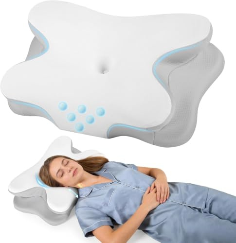 Nackenkissen - Orthopädisches Kopfkissen aus Memory Foam - Ergonomisches | Kopfkissen gegen Nackenschmerzen für Seitenschläfer, Rückenschläfer und Bauchschläfer mit Eisseiden Bezug