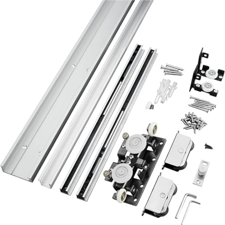 ERRULAN Porte coulissante Placard Kit de quincaillerie pour Porte de Grange dissimulée avec mécanisme de Fermeture amortie, quincaillerie pour Porte coulissante Invisible sans Rail(24in/60.96cm)