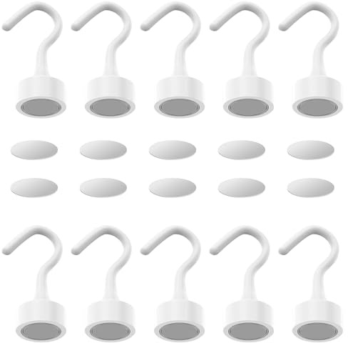 RICKMASK Magnethaken Weiß, 10 Stück 2KG Neodym Magnete mit Haken, Mini Extra Starke Magnetische Haken für , Grill, Zuhause, Küche, Büro, Camping