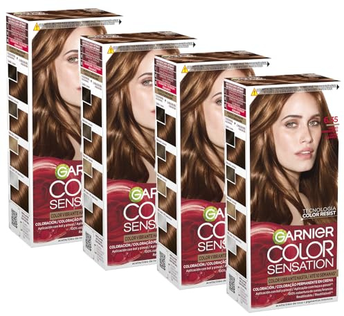 Garnier Color Sensation Pack 4 6.35 Rubio Caramelo Tinte Permanente | Color Intenso y Brillo Espejo, Cobertura 100% Canas, Aceites Florales, Color Sensation
