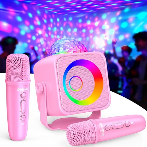 Dislocati Micro Karaoke Enfant Adulte, Jouet Fille 5 6 7 8 9 10 11 12 Ans 2 Micro avec Lumières LED Disco et Support Amovible Cadeau Anniversaire Fille 3-15 Ans Enfant pour Chanter Fill e Rose