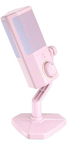 Gaming USB Microphone for PC, RGB gaming USB condenser with AI noise reduction and gain control for live streaming podcasting and vocal recording (Pink)