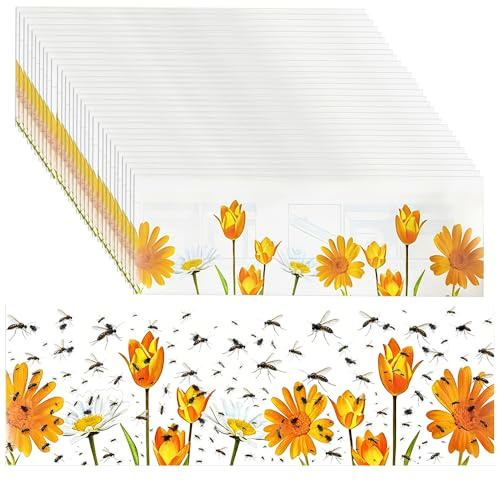 Riisoyu 30 Stück Fenster Fliegenfalle für Innenbereich, Blumendesign Fliegenfänger Klebefalle Fenster Aufkleber Fliegen Falle Fliegenfallen-Papiere Transparenter Fensterfliegenfallen für Innenbereich