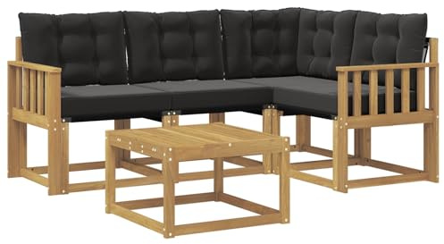 vidaXL Outdoor-Sofagarnitur mit Kissen 5 pcs Weiß und Schwarz, Garten-Sofa, Moderne Außenmöbel, langlebige Sitzgruppe, Bequeme Lounge, Akazien-Sitze, Entspannung im Garten
