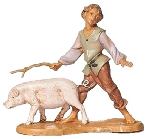 Fontanini 54088 Italienische Krippenfigur Clement Junge mit Schwein