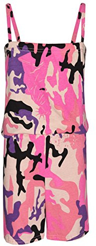 A2Z 4 Kids Girls Playsuit Kids Camouflage Print All in One Jumsuit - A2Z Camo Playsuit Baby Pink - 11-12 Yr