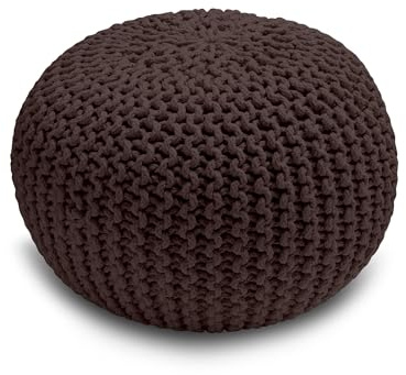 Home Sweet Home UK Handmade Ottoman Large Knitted Pouffe Footstool - 100% Cotton Chunky Knitted Round Pouffes For Living Room - Suitable For Resting Feet, Occasional Seating & Decor
