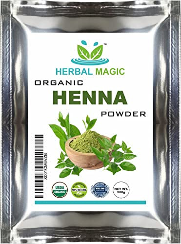 Herbal Magic's Organic Henna Powder for Hair, USDA,Triple Sifted, Herbal Hair Mask, Natural Hair Dye Colour, Body Art Quality, Chemical Free Hair Coloring Free from Fillers & Preservatives-200g