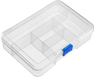 sourcing map Component Storage Box - PP Fixed 5 Grids Electronic Component Containers Tool Boxes Clear White 143x100x33mm