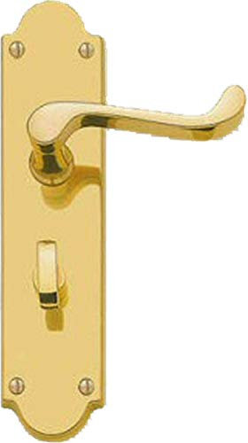 Architectural Hardware Howdens Bertelli Polished Brass Heavy Scroll Levers On Shaped Back Plate Bathroom Lock Handles