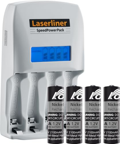 Laserliner High Performance Akku-Ladegerät SpeedPowerPack, AA-Batterie-Ladegerät mit Refresh-Funktion für Lange Betriebszeiten, kompatibel mit Laser-Messgeräten, 1–4 Akkus gleichzeitig ladbar