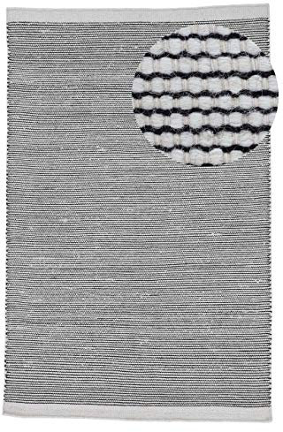 carpetfine Wollteppich Mona Schwarz/Weiß 160x230 cm | Moderner Teppich für Wohn- und Schlafzimmer