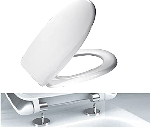 Ramm Toilettensitz mit Absenkautomatik Soft Close | WC Sitz aus antibakteriellem Duroplast mit Quick-Release-Funktion | Made in EU |kompatibel mit Roca Victoria | inklusive Befestigungsmaterial