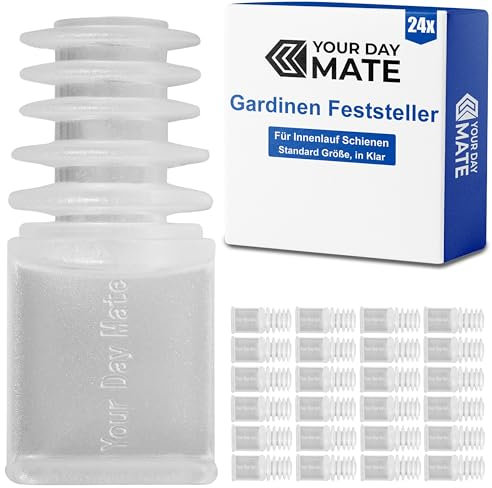 Gardinen Endfeststeller, 24 Stück, Transparent, Kunststoff, für 5 - 10 mm Nutbreite oder min. 8 x 8 mm Laufkammer, Endstopfen für Schienensystem mit Innenlauf, Endfeststeller Stopper Gardine Schiene