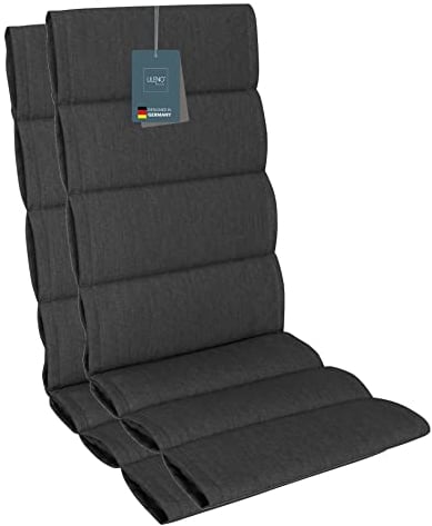 LILENO HOME Gartenstuhl Auflagen als [2er Set - Hochlehner] in Anthrazit - Bequeme Liegen als Sitzauflagen für Gartenmöbel - Stuhlkissen für Gartenstühle und Klappstühle