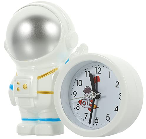 HOMSFOU Wecker Nachttischuhr Schlafzimmer Uhr Lauter Alarm Astronautenfigur Uhr Aufziehen Uhr Für Schlafzimmer Süßer Stiller Alarm Astronauten-Action-Statue Uhren Plastik Anzahl Kind Puppe