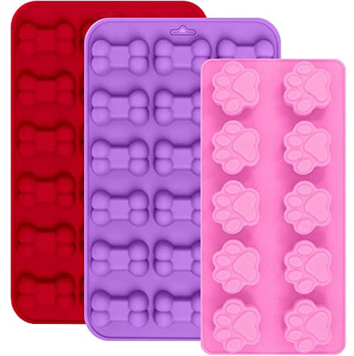 Kiwochy 3er Set Backmatte für Hundekekse Backform Silikon Backmatte Silikonmatte für selbstgemachte Hundekekse & Leckerlis Pralinenform hitzebeständig & BPA-frei Form: 2x Hundeknochen 1x Hundepfote