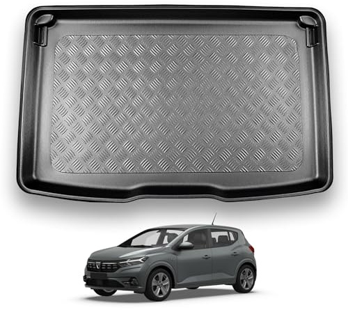 NOMAD Boot Liner Mat for Dacia Sandero 2020+ | [Adjustable boot floor in raised position], Tailored PE Car Boot Protector Tray, Waterproof Raised Edge Trunk Mat