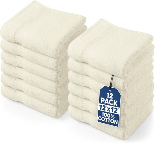 Utopia Towels - Premium Towel Set (12 x 12) 100% Combed Ringspun Cotton, Highly Absorbent & Soft to the Touch, Must Have for Bathroom, Spa, Gym (Ivory)