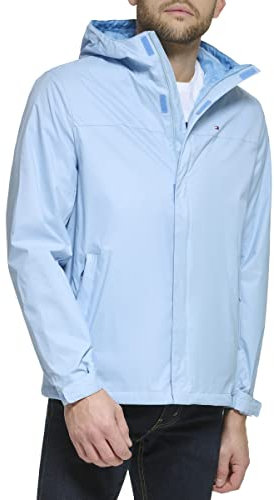 Tommy Hilfiger Men's Lightweight Breathable Waterproof Hooded Rain Jacket Imperméable, Breezy Blue, M Homme