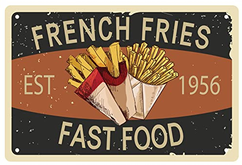 CREATCABIN Blechschild Mit Pommes Frites, Metall, Lebensmittelschilder, Vintage, Lustiges Schild, Plakette, Poster, Wandkunst Für Zuhause, Café, Restaurant, Bar, 8 x 12,(5) cm