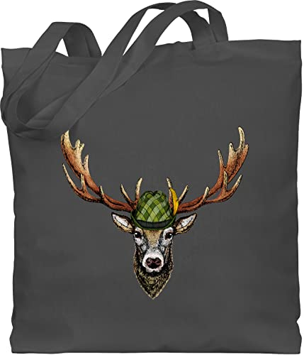 Shirtracer Baumwolltasche - Kompatibel mit Oktoberfest Tasche - Jagdhirsch Hirsch Jäger Jägerin Geschenk - Unisize - Dunkelgrau - oktoberfesttasche bayrische stoffbeutel oktoberfest-tasche bayrisch