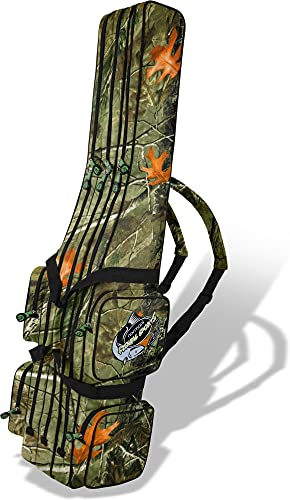 Rutentasche Rod Case Angelkoffer Futteral mit 2, 3 oder 4 Ruten-Fächern, Verschiedene Längen wählbar - stark wasserabweisender Fishing Rucksack Farbe Herbsttarn 3 Innenfächer Größe 150 cm