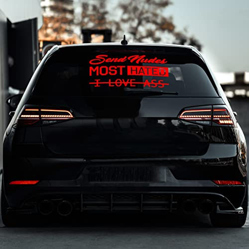 Auto Heckscheibenaufkleber Autoaufkleber Send Nudes Most Hated I Love Ass Tuningsticker (Aufkleber im Set 55cm Breite, Rot Glanz)