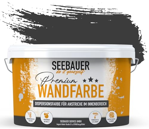 SEEBAUER diy Peinture murale noir pour intérieur (No. 100 Black Pearl 2,5 Litre) Tons noirs à haute opacité