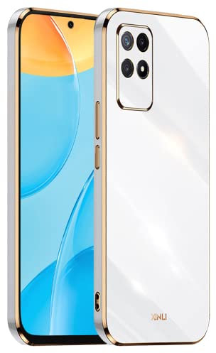 EASSGU Marco Electrochapado Funda para Realme 8i / Realme Narzo 50 (4G) (6.6 Inches) Carcasa Protectora de Color de Silicona TPU Suave - Blanco