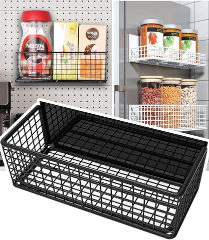 LIFEFAN Magnetic Basket Fridge Large Magnetic Pen Holder Whiteboard Metal Wire Basket Storage Item Organizer (Black-High)