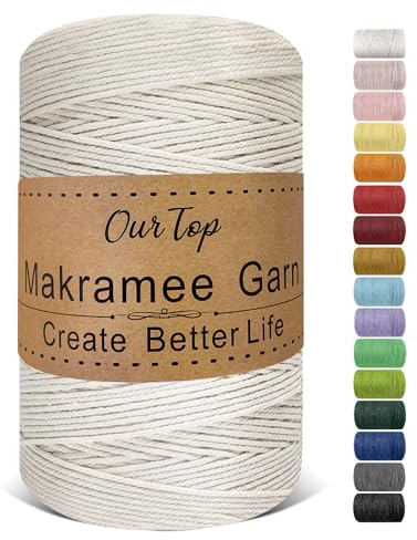 OurTop Corda Macramè, 2mm x 500m Filo Macrame Corda Macramè Filo Morbido Filato Macrame per Appendere La Parete, Fai Da Te, Artigianato, Lavori a Maglia, Lavori Decorativi(Natura)