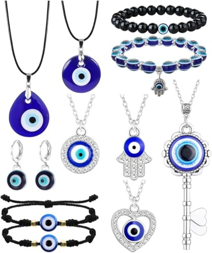 TOEECY Evil Eye Jewelry Set - Women's & Men's Protection Set With Necklace, Bracelet, Earrings & Pendant