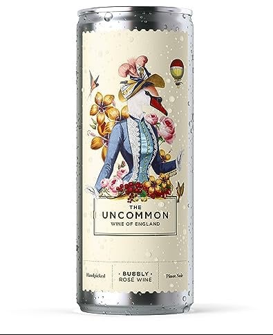 The Uncommon English Bubbly Rosé Wine, Dry, Pale and Refreshing, Pinot Noir, Vegan-Friendly – Single-Serve Sparkling for Picnics & Parties (11.5%) – 12 x 250ml Cans