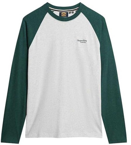 Superdry Men's Essential Baseball Ls Top Undershirt, Glacier Grey Marl/Buck Green Marl, XL