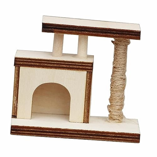 AWHAO Maison D'arbre à Chats 1:12, Modèle de Center pour Animaux de Compagnie, Simulation D'étagères et de Perchoirs pour Chats, Accessoires D'aménagement, 6,5 cm x 3,5 cm x 5,5 cm