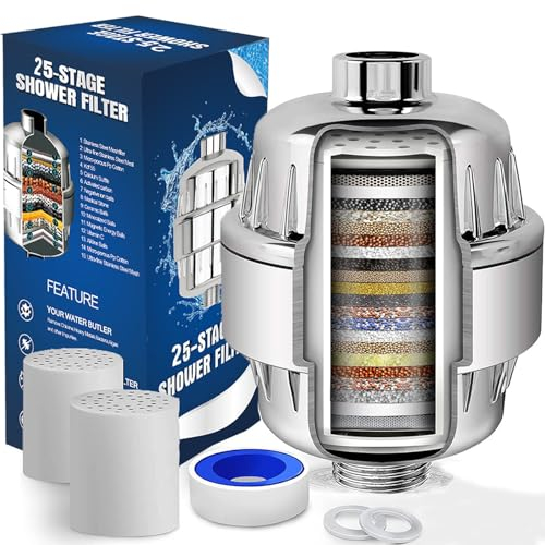 Filtro Ducha, Nivel 25 Filtro Agua Ducha, Purificador de Agua Profunda Filtro Ducha Antical, Filtro de Agua Aara Ducha, Elimina Cloro y Flúor, Evitar Que el Cabello y la Piel se Resequen