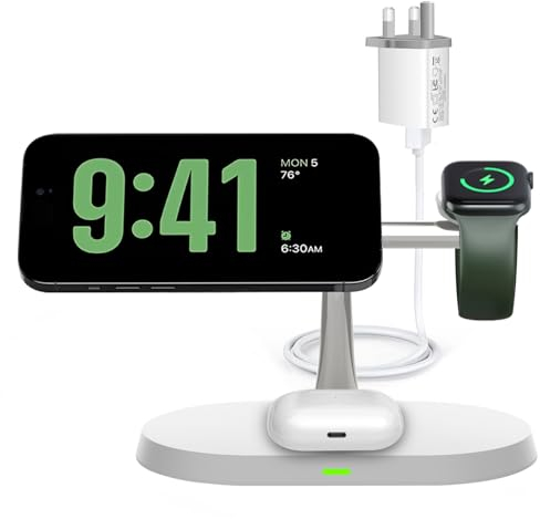 3 in 1 Magnetic Wireless Charger,Compatible with Magsafe Charger for iPhone 16/15/14/13/12,with QC3.0 Adapter Foldable Fast Charging Station for Apple Watch Ultra/10/9/8/7/6 and Airpods Pro/4