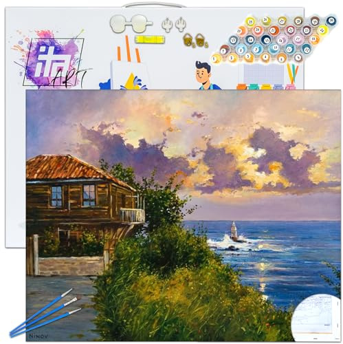 ITA Art Malen nach Zahlen Komplett Set mit Keilrahmen, Acrylfarben, Pinseln, Zubehör, Geschenkbox - DIY Gemälde Bastelset Kit mit Leinwand für Erwachsene, 40x50 cm, Ahtopol