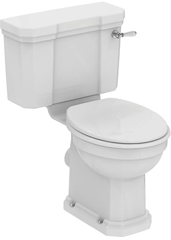 Ideal Standard Waverley Traditional Close Coupled Toilet and Dual Flush 6/4 Litre Cistern Including Traditional Lever and White Toilet Seat