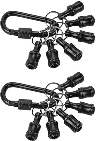 12 Pcs Hex Shank Screwdriver Bits Holder, 1/4 inch Aluminum Alloy Drill Bit Holder Keychain Set Quick-Change Extension Screw Socket Adapter with Black Carabiner, Black