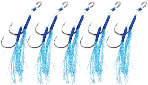 XINgjyxzk 5 Stück Angelhilfe Haken, Salzwasser Doppel Assist Jigging Haken, Langsamer, Schneller Fall, Jigs Angelhaken Für Salzwasser Süßwasser Angeln, Jigging Köder Haken