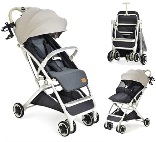 DREAMADE Poussette Légère Compact à 15 KG avec Dossier&Auvent&Repose-pieds Réglables,Poussette Canne Pliante Bébé 0-3 Ans avec Moustiquaires&Roues Verrouillables (Gris)