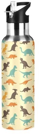 Ksajwzf Bouteille d'eau isotherme en acier inoxydable avec couvercle à paille - Bouteille d'eau rétro en forme de dinosaure - Bouteille isotherme étanche pour vélo, course à pied, marche en plein air